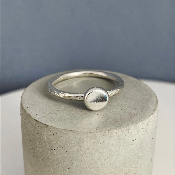 Sterling Silver Pebble Stacking Ring 2mm - Hammered-Sparkly Sizes H-Z - Handmade