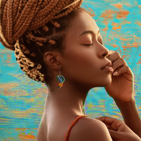 Bright Turquoise and Orange Beaded Earrings