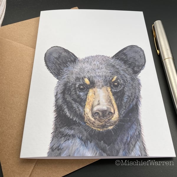 Black Bear Cub Card; Birthday, Blank or Personalised for any occasion