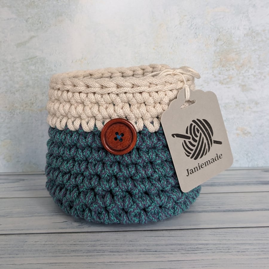 Crochet container, home decor, plant pot cover, new home gift, recycled