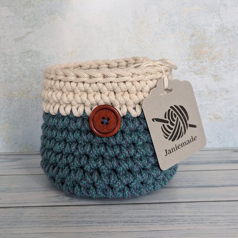 Crochet container, home decor, plant pot cover, new home gift, recycled