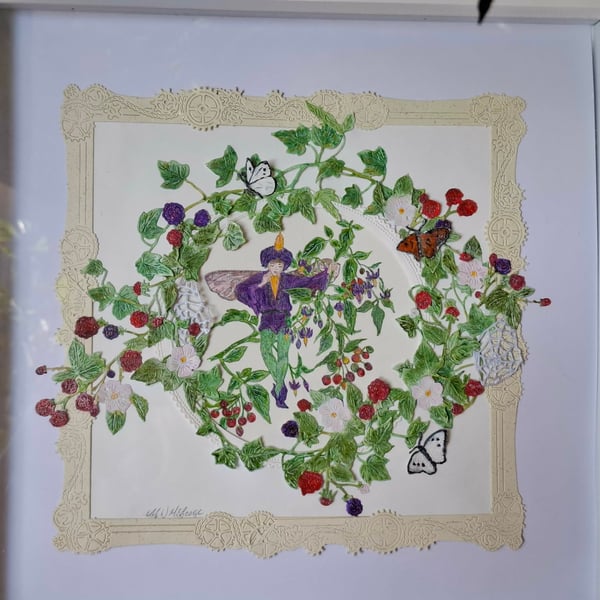 Original Water Colour And Decoupage Picture Framed Free P&P