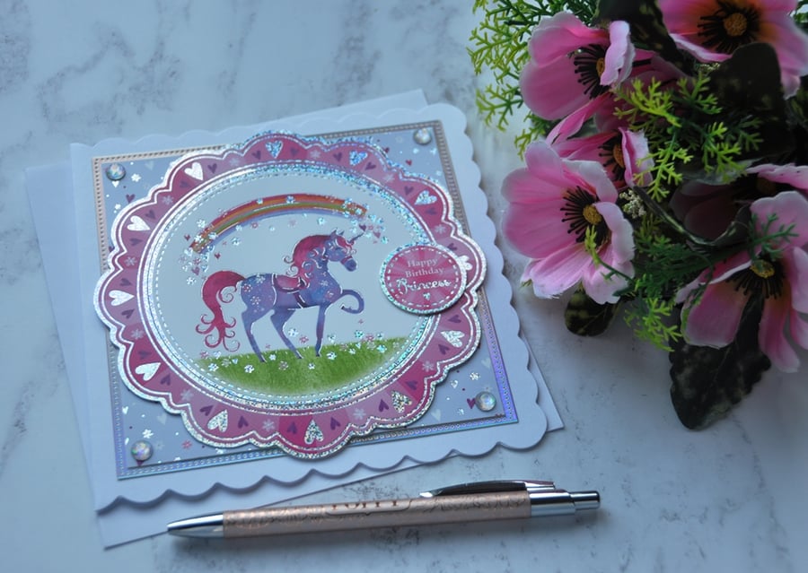 Unicorn Birthday Card Happy Birthday Princess Purple Rainbow 3D Luxury Handmade 