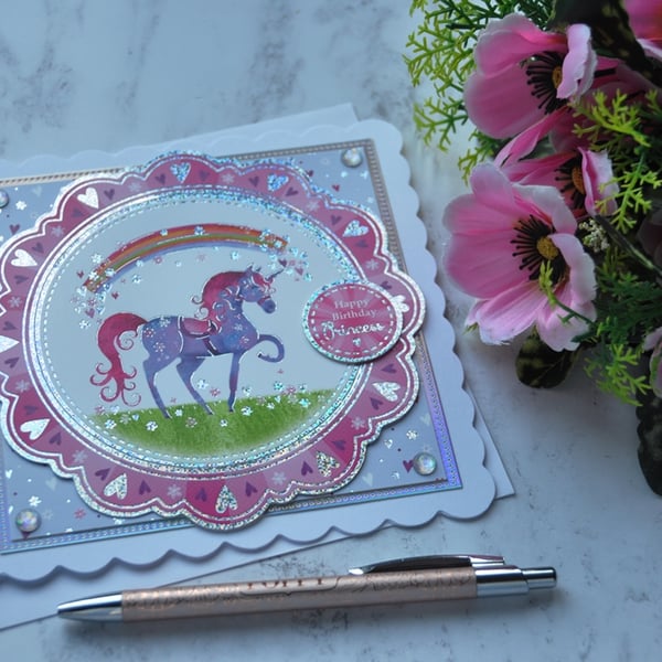 Unicorn Birthday Card Happy Birthday Princess Purple Rainbow 3D Luxury Handmade 