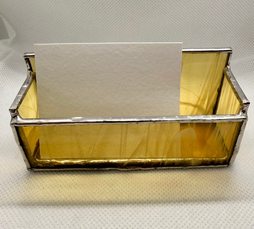 Stained glass business card holder - wispy golden yellow