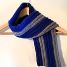 Handmade crocheted blue and grey scarf, child's scarf