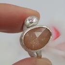 Rose Cut Peach Moonstone Slice Ring