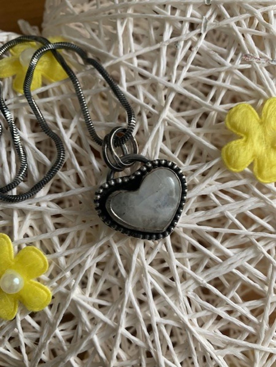 Beautiful Rainbow Moonstone with black Tourmaline necklace
