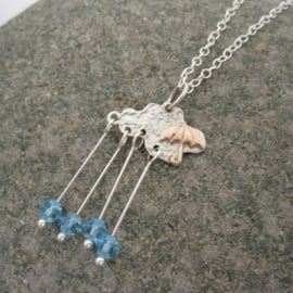 A British Weather Rain Drop Crystal Silver Necklace, Cloud Pendant, Storm Cloud