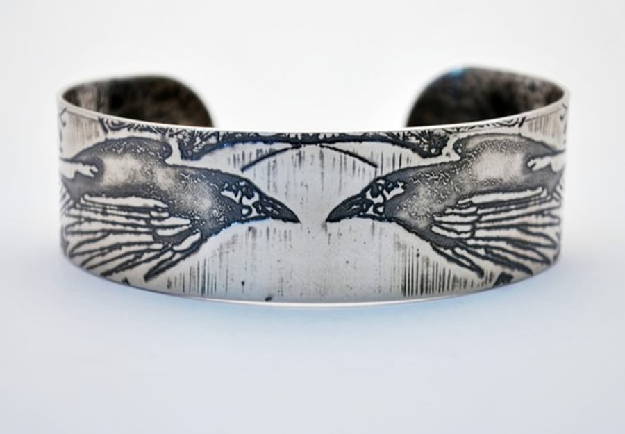 Sterling Silver Raven Cuff, oxidised, medium size