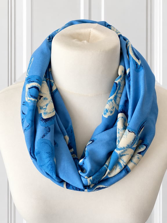 Beautiful Soft Blue Floral Infinity Scarf 