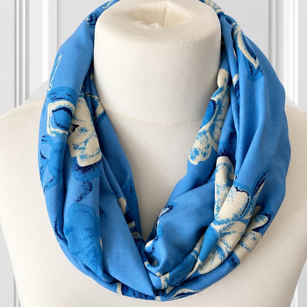 Beautiful Soft Blue Floral Infinity Scarf 