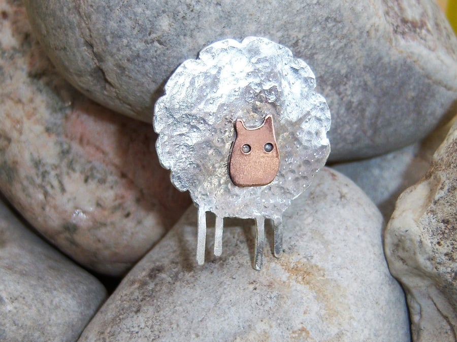 Sheep Brooch in sterling silver and copper