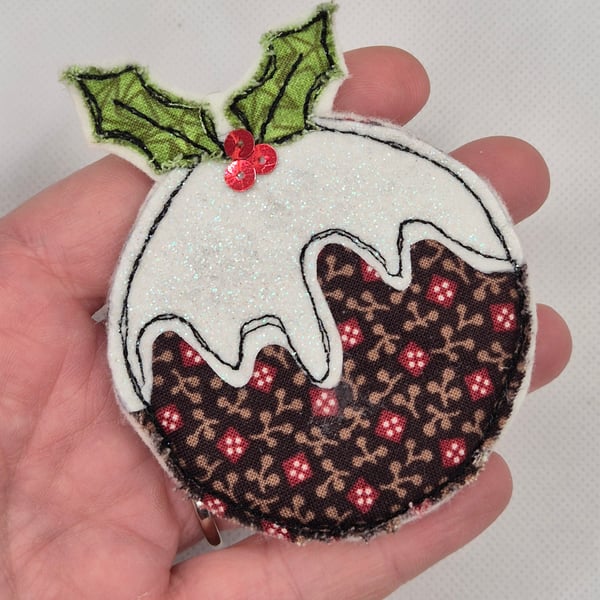 Merry Christmas Pudding Brooch