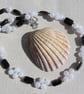 Black Onyx and Crackled Clear Quartz Gemstone Statement Beaded Necklace