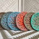 Set of 6 Coasters, hand crocheted circular coaster set, crochet plant mats, 