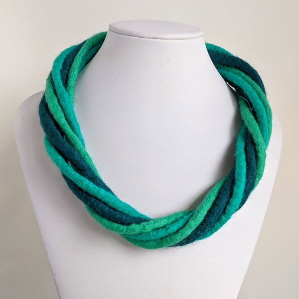 The Chunky Twist: felted cord necklace in bright greens