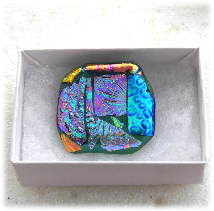 SOLD Patchwork Dichroic Fused Glass Brooch 061 Handmade 