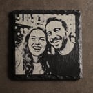 Personalized Laser Engraved Slate Photo Coaster - Custom Wedding or Anniversary 