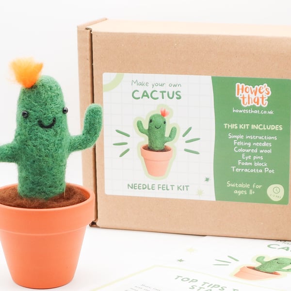 DIY Kit Woolly Cactus - Needle Felting Beginners Craft Kit High Quality