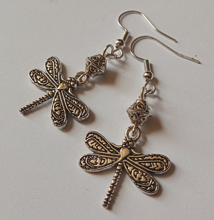 Dangling Dragonfly Beaded Charm Earrrings