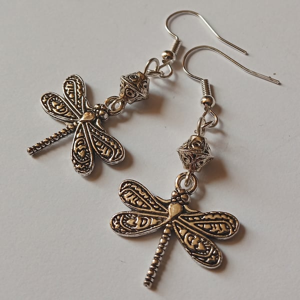 Dangling Dragonfly Beaded Charm Earrrings