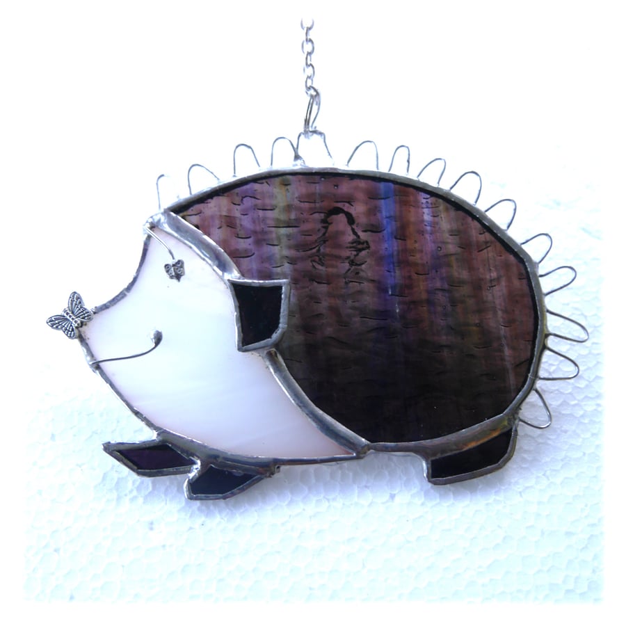  SOLD 251017 Hedgehog Suncatcher Stained Glass Handmade gift