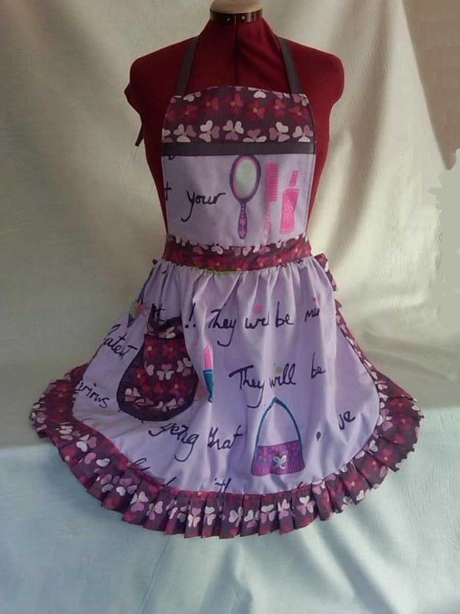 Vintage 50s Style Full Apron Pinny - Purple & Lilac
