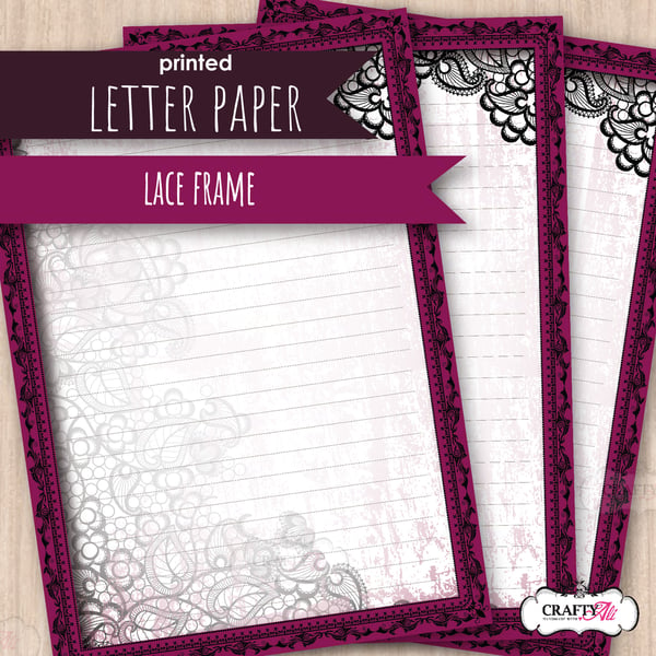 Letter Writing Paper Gothic Lace Frame, gothic stationery, goth note paper