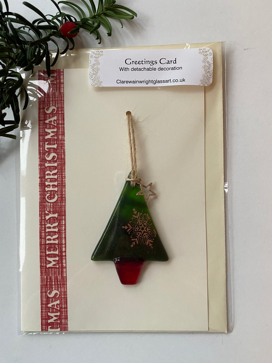 Greetings card with fused glass detachable decoration