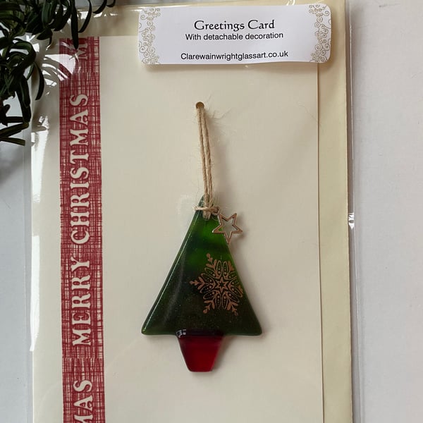 Greetings card with fused glass detachable decoration