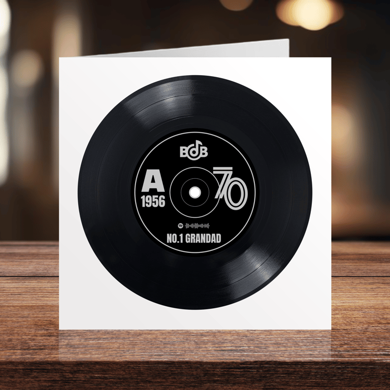 70th Birthday digital and printable 7" record with Spotify playlist code