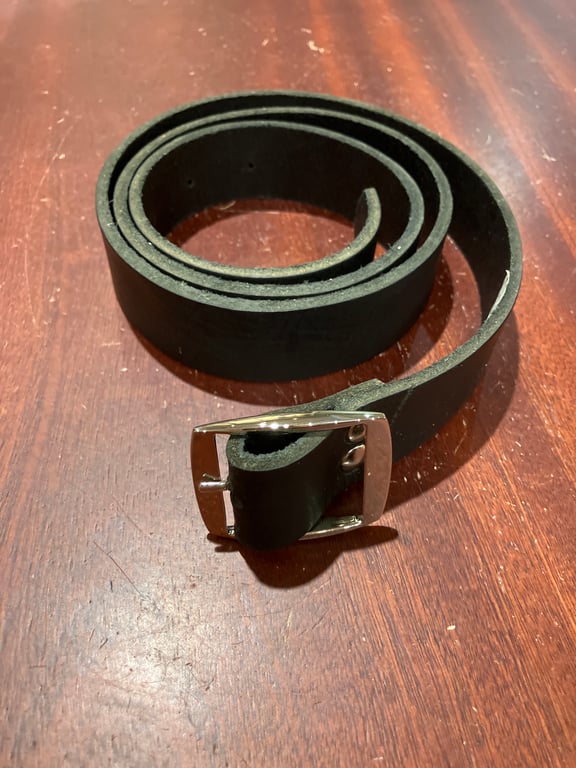 1.25" Width Black Leather Belt - hole punched at 36 - 39 inches - FREE SHIPPING
