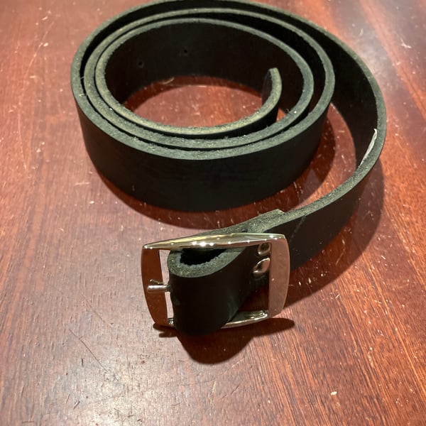1.25" Width Black Leather Belt - hole punched at 36 - 39 inches - FREE SHIPPING