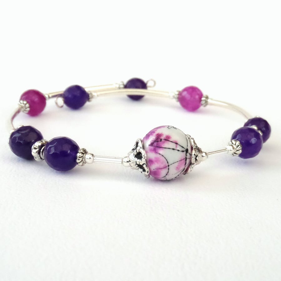 Handmade purple and pink bangle style bracelet