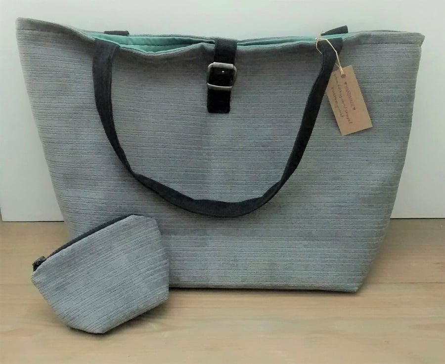 Grey Tote Bag with Coin Purse, Shopping bag