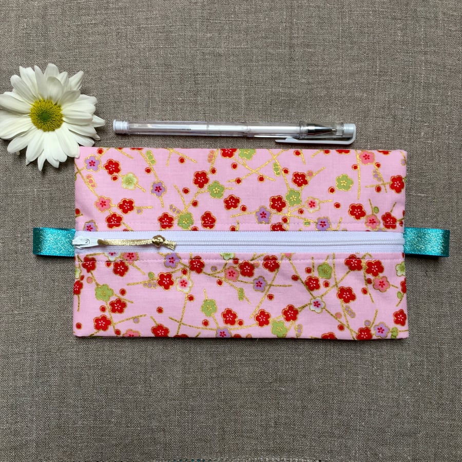 Pink Japanese Blossoms Fabric Pencil Case