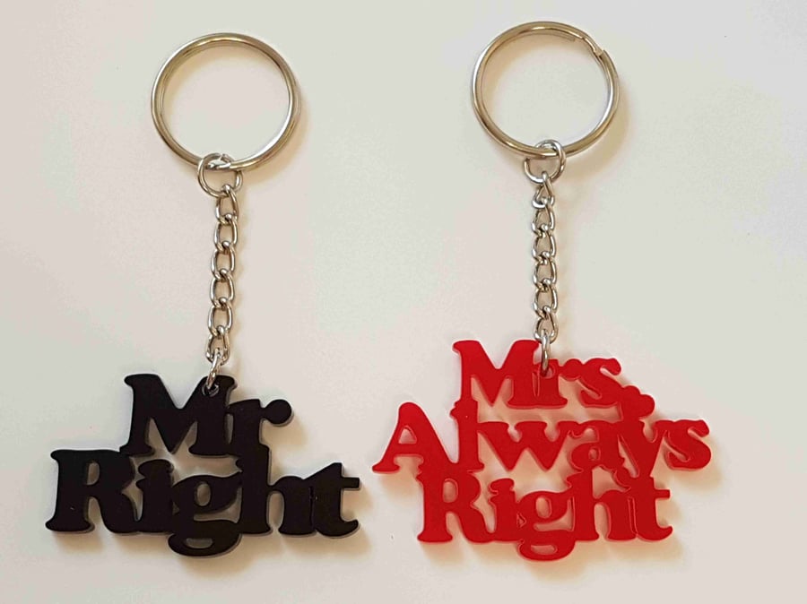 Mr & Mrs Right Keyrings - Acrylic