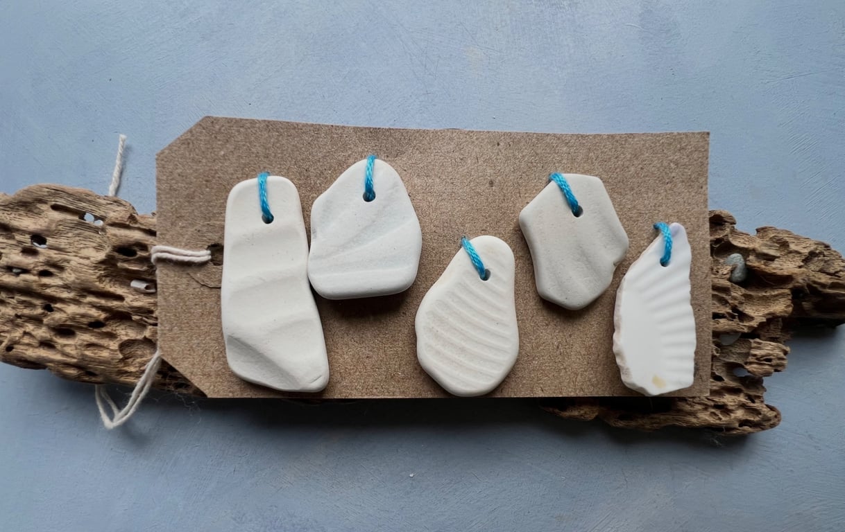 Top drilled sea pottery pendant pieces 
