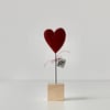 'Love You' - Heart with a Wire Stem and Wooden Block