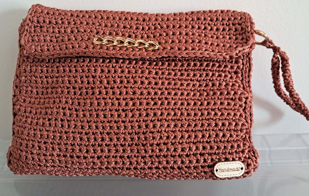 Copper Handmade Crocheted Clutch Bag