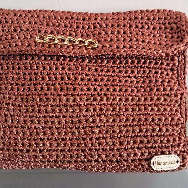 Copper Handmade Crocheted Clutch Bag