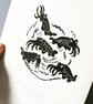 Scuttle of Cuttlefish - lino cut print