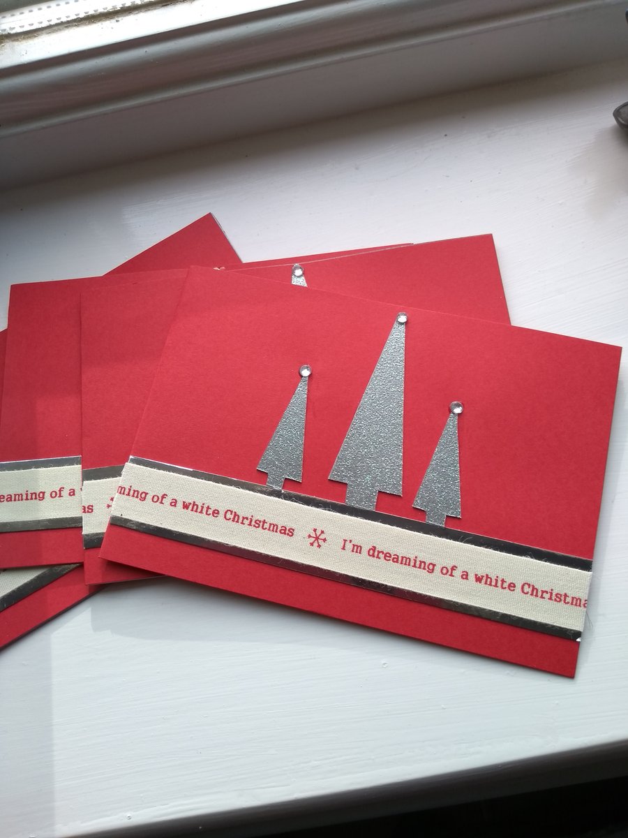 Pack of 4 silver Christmas tree cards