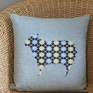 Handprinted & appliquéd cushion 'Knitted' Sheep
