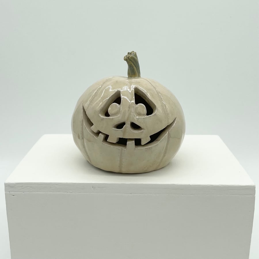 Handmade Halloween Pumpkin Lantern - Ceramic Carved Decoration