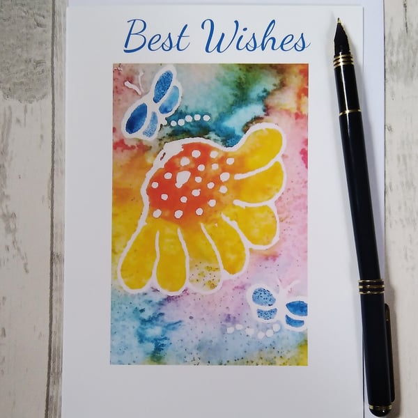 Daisy Birthday card. Best Wishes Birthday card. Floral card.