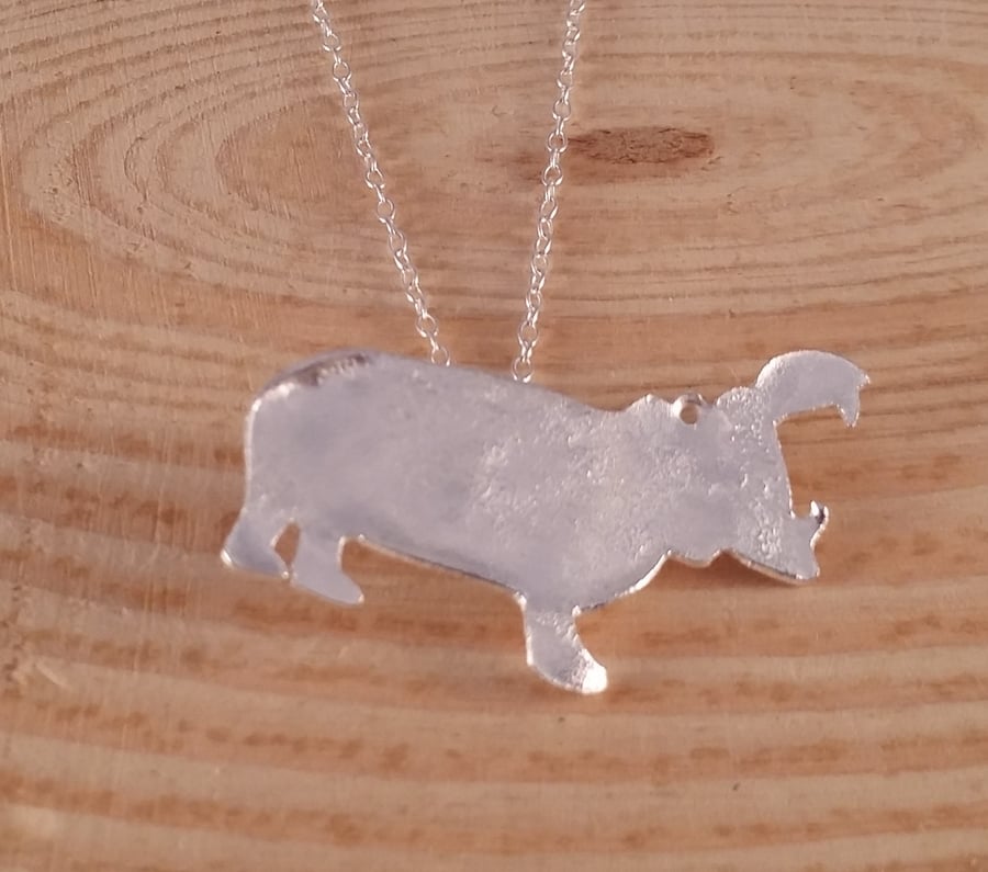 Sterling Silver Reticulated Hippo Necklace