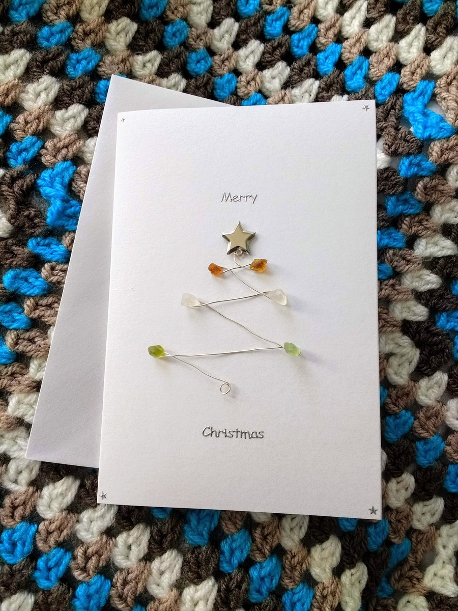 Sea glass and wire Christmas tree greetings card
