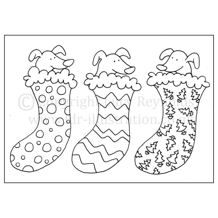 Colour-me-in Dogs In Stockings Card